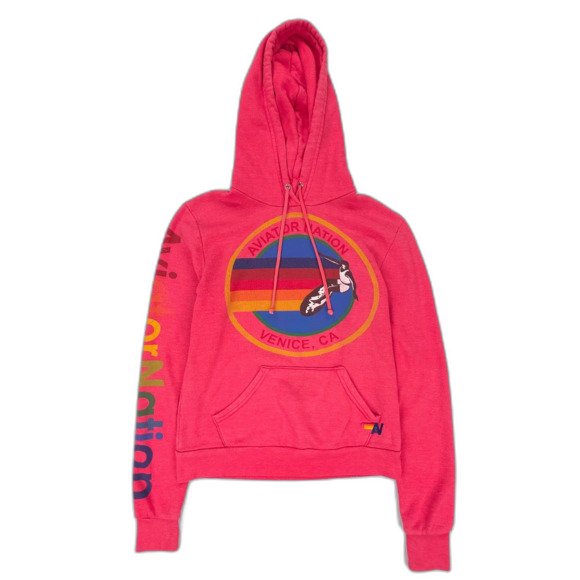 AVIATOR NATION Relaxed Pullover Hoodie Fleece Sweatshirt Athleisure Lounge Red - Picture 5 of 11